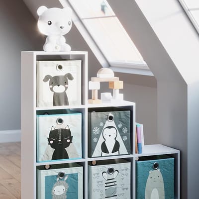 Trapeziumkast met dozen - Opbergkast - Boeken en decoratie - Krasbestendig oppervlak - 107 cm hoog - Wit