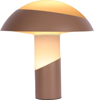 Atmooz Toronto Tafellamp – Ø30 cm mushroom kap – decoratieve tafellamp woonkamer – geïntegreerde LED 3000K – bruine metalen voet met witte glas kap – dimbare sfeerlamp via wandschakelaar – modern design – bruin en wit