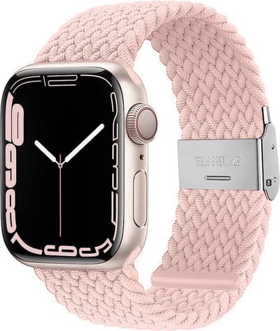 Stravo Gevlochten Nylon Bandje - Geschikt voor Apple Watch 42mm (Series 11/10), 41mm (Series 9/8/7), 40mm (Series 6/5/4/SE 1/2/3), 38mm (Series 3/2/1) - Verstelbaar elastisch Apple Watch Horlogebandje met gesp - Roze