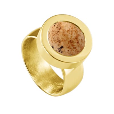 Quiges RVS Schroefsysteem Ring Goudkleurig Glans 16mm met Verwisselbare Zandsteen Beige 12mm Mini Munt