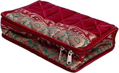 Sieraden Opberger - Juwelendoosje - Reizen Opslag - Gewatteerd Zari Materiaal - 10x3x6 Inch - Kastanjebruin
