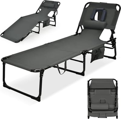 Opvouwbare Ligstoel - Zonnestoel Strandstoel - Ontspannen Zonnebaden - Gezichts Armgaten - 193x58x34 cm - Grijs