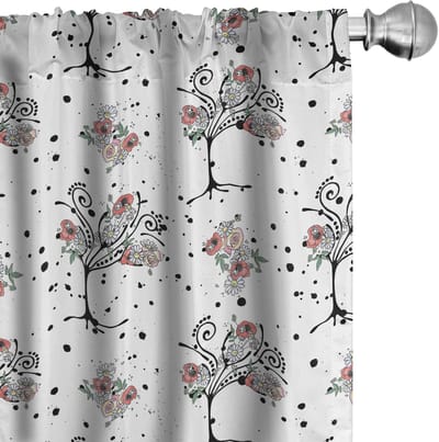 ABAKUHAUS Bloemen Gordijnen – 2x75x225 cm – Microvezel – Halfdonker – Wit koraal