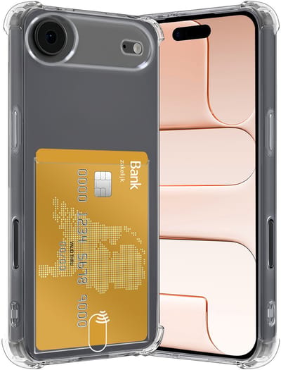Hoes - Geschikt voor Apple iPhone Air - Met Pashouder en Kaarthouder - Telefoon Hoesje Shockproof - Siliconen Case - Back Cover - Shock Proof - Pasjes Houder - Transparant