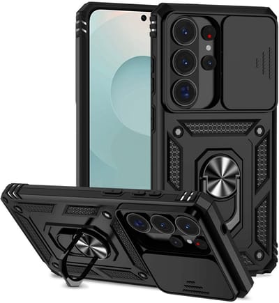 Coverup Hoesje - Geschikt voor Samsung Galaxy S26 Ultra Hoesje - Coverup Armor Ring Kickstand Back Cover met Camera Shield - Zwart