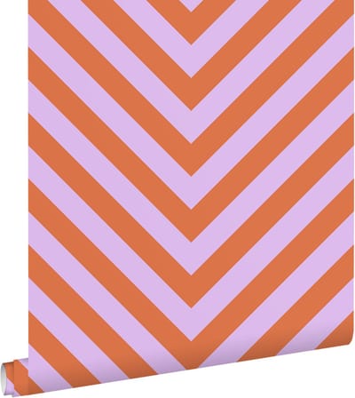 ESTAhome behang chevronpatroon paars en terracotta - 50 x 900 cm - 131409