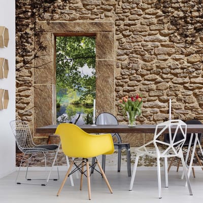 Fotobehang - Vlies Behang - 3D Stenen Muur - Gevel - 416 x 290 cm