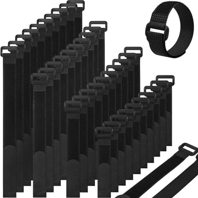 Viltkabelbinders, 40 stuks, kabelbinders, herbruikbaar sluitbaar, 20 mm brede klittenband, 4 verschillende lengtes, 150, 180, 200, 300 mm, gemaakt van zwart nylon