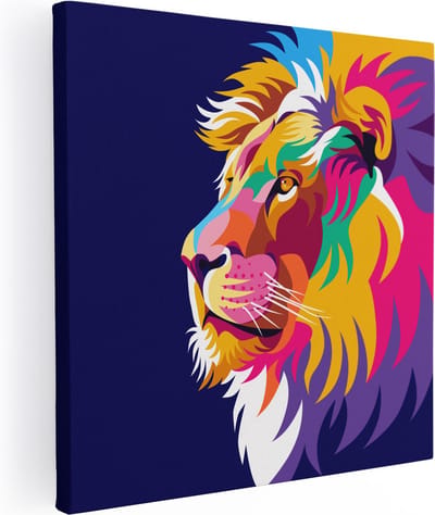Artaza Canvas Schilderij Leeuw - 80x80 cm - Wanddecoratie Pop Art - Muurdecoratie Abstract - Kamer Accessoires Kleurrijk