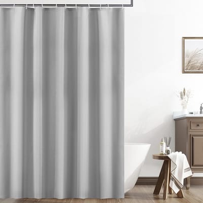 Douchegordijn zware textuur polyester stof 230 g/m² douchegordijn voor badkamer decoratief waterdicht wasbaar gordijn met 12 kunststof haken, 180 x 180 cm