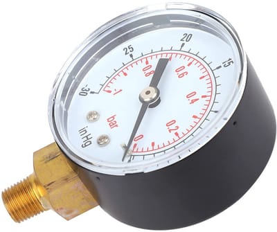 Dailygoods- Precisievacuümmeter -1-0Bar/-30-0inHg - 50 Mm Wijzerplaat - 1/8 BSPT Aansluiting - Robuust - Messing Componenten - Duidelijke Aflezingen - Vacuümmeter