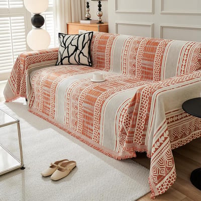 Grote Geweven Plaid voor Bank en Sofa - Omkeerbaar - Zacht en Boho Stijl - 180x260 cm Oranje