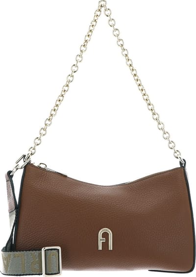 FURLA Leren Schoudertas Avondtas Primula Mini Crossbody Double Strap Cognac + Metal Taupe Bruine