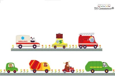 MUURSTICKER - AUTO - AUTOWEG - DIEREN - WANDDECORATIE - KINDERKAMER - BABYKAMER - MEISJE - JONGEN - BRANDWEER - AMBULANCE STICKERVEL A - TH Commerce nr 359
