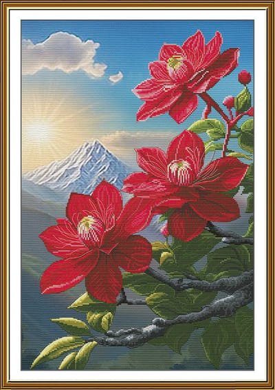 Borduurpakket Nova Sloboda - Mountain Beauty - Schoonheid van de Bergen - bedrukte achtergrond
