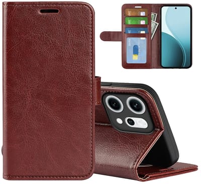 MobyDefend Hoesje - Geschikt voor Oppo Reno14 - Wallet Book Case (Sluiting Achterkant) - Bruin
