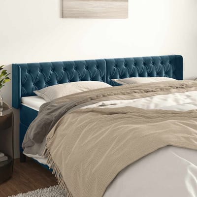 vidaXL - Hoofdbord - met - randen - 203x16x78/88 - cm - fluweel - donkerblauw
