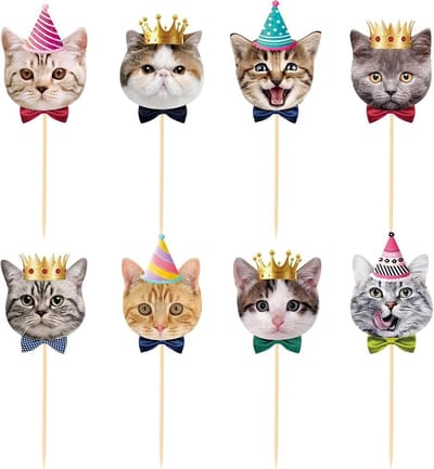 Kat Cupcake Decoratie - Taart Toppers - Verjaardagsfeestjes Versieren - Eenvoudig Aanpasbaar - 5x5x1 cm - Meerkleurig