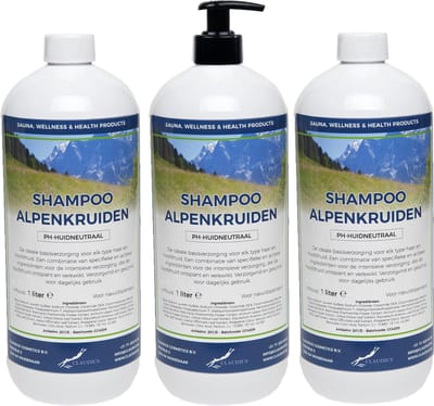Shampoo Alpenkruiden - 1 liter - met gratis pomp - set van 3 stuks - Voordeelverpakking - Haarverzorging