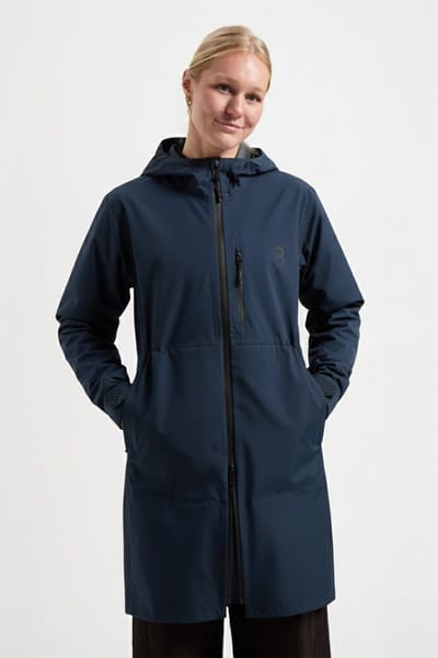 BBB Cycling Regenjas Dames Waterdicht - RainShield Parka - 10 tot 20 °C - Ventilerend - Lang Model Fietsjas Unisex - Donker Blauw - M - BBW-471