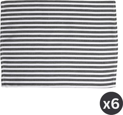 Tiseco - Placemat YINTE - SET/6 - gestreept - 33x45 cm - rechthoek - zwart