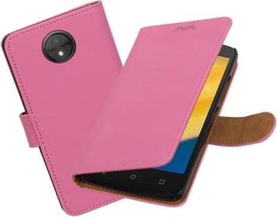 BestCases.nl Motorola Moto C Plus Effen booktype hoesje Roze