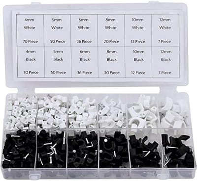 Famanu – Kabelclip assortiment - 390 stuks - kabelmanagement clips voor bureau - muur en werkplek - duurzaam materiaal - ideaal voor het organiseren van kabels - elektronica en apparaten