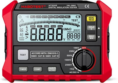 Isolatieweerstandstester - Digitale meter - Elektrisch onderhoud - Variabele uitgangsspanning - 34x27x10 cm - Zwart en rood