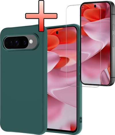 Hoesje - Met Screenprotector - Geschikt voor Google Pixel 10 Pro - Sterk & Shockproof - Back Cover - Siliconen Case - Telefoon Hoes - Donkergroen