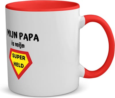 Akyol - mijn papa is mijn superheld koffiemok - theemok - rood - Vader - super papa - vader cadeautjes - vaderdag - verjaardag - geschenk - kado - 350 ML inhoud