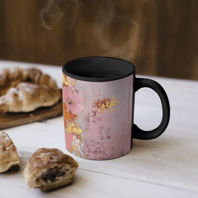 Magische Mok - Foto op Warmte Mokken - Koffiemok - Schilderij - Bloemen - Rustiek - Roze - Magic Mok - Beker - 350 ML - Theemok