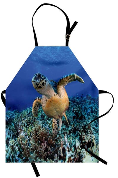ABAKUHAUS Schildpadden-kookschort, Cheloniidae in de diepblauwe oceaan – aquatische, natuurfoto van bedreigde dieren, veelkleurig, in hoogte verstelbaar, wasbaar, heldere digitale druk, paarsblauw en lichtbruin