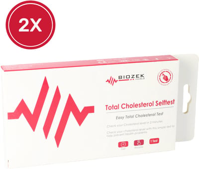 2 stuks Cholesteroltesten Sneltest - Cholesterol Zelftest voor Cholesterolwaarde - Eenvoudig thuis uit te voeren in 2 minuten