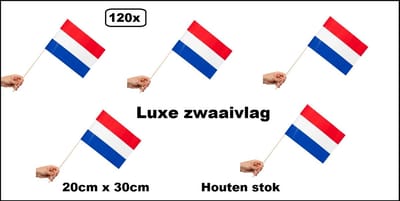120x Zwaaivlaggetjes op houten stok Holland 20cm x 30cm - Luxe zwaai vlaggetjes Koningsdag thema feest voetbal festival uitdeel