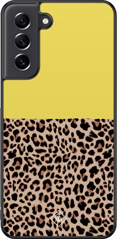 Casimoda® hoesje - Geschikt voor Samsung Galaxy S21 FE - Luipaard Geel - Zwart TPU Backcover - Luipaardprint - Geel