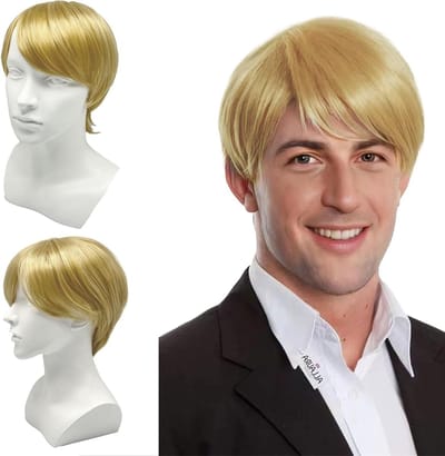 Blonde Korte Perkapsel voor Mannen, Fluffy Gelaagde Cosplay Haar, Perfect voor Disco, Anime en Feestkostuums