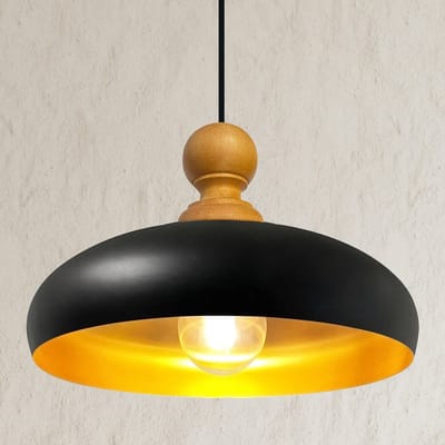 Bamyum Hanglamp Androa Plafondlamp Ø40 cm Zwart Lamp 1-Lichts Houten Plafondlamp