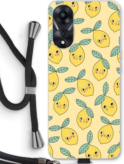 Case Company® - Hoesje met koord geschikt voor Oppo A78 5G hoesje met Koord - Citroenen - Telefoonhoesje met Zwart Koord - Bescherming aan alle Kanten en Over de Schermrand
