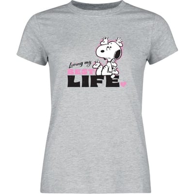 Peanuts T-shirt - Living My Best Life - S tot 3XL - voor Vrouwen - grijs gemêleerd