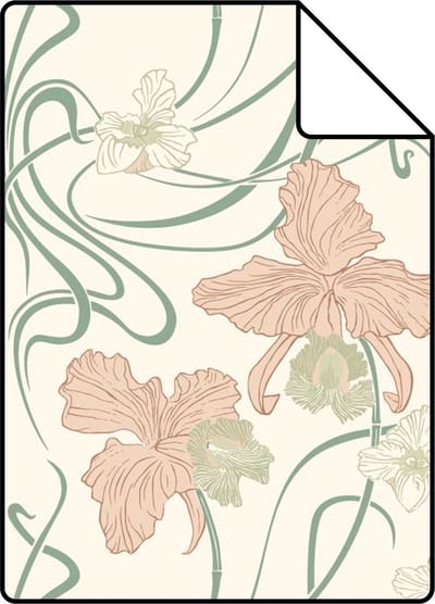 Proefstaal ESTAhome behang vintage bloemen in art nouveau stijl roomwit, zacht roze en vergrijsd groen - 26.5 x 21 cm - 139666-S