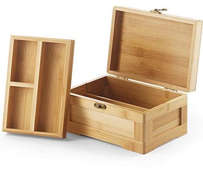 Houten opbergbox met rollende lade voor kruiden en accessoires - Grote opbergdoos en sieradendoos met verwijderbare verdeler