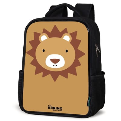NoBoringSuitcases.com® - Rugzak zwart - Schooltas jongen & meisje - Bruine leeuw dierenportret - Rugtas voor school - Boekentas kind - Schoolrugzak - Kinderrugzak