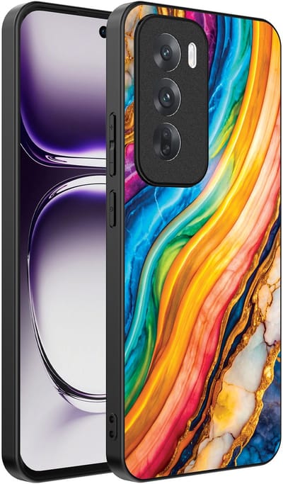 Smartphonica Telefoonhoesje Geschikt voor Oppo Reno 12 met Regenboog Goud Marmer Opdruk - TPU Backcover Case Rainbow Gold Marble Design geschikt voor Oppo Reno 12