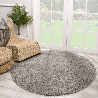 Rond Loca Shaggy Vloerkleed – Modern Uni Effen – Lichtgrijs Hoogpolig & Zacht- 120 CM Ø