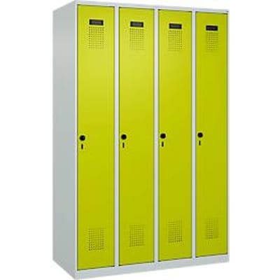 C+P Evolo Plus garderobekast, 4 vakken, rechts scharnierend, veiligheidsdraaistang, B 1200 x D 500 x H 1850 mm, lichtgrijs/kleedgroen