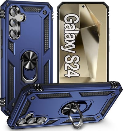 Hoesje Geschikt voor Samsung Galaxy S24 hoesje Hybrid Armor Anti-Shock hoesje Blauw - Galaxy S24 5G Hoesje kickstand Ring houder cover TPU backcover hoesje
