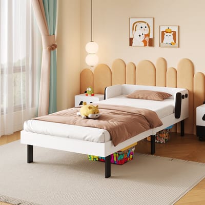 Hondendesign eenpersoonsbed 90x200cm - wit, kindvriendelijk zonder scherpe randen - stabiel en speels voor de kinderkamer