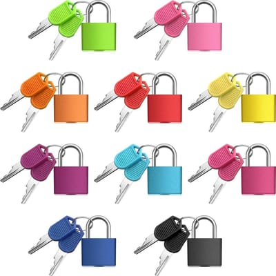 Koffersloten Set van 10 stuks - Metalen Hangsloten met Sleutels - Klein Hangslot - Meerkleurig - Voor School Gymnastiek Klaslokaal - 10 kleuren Assortiment