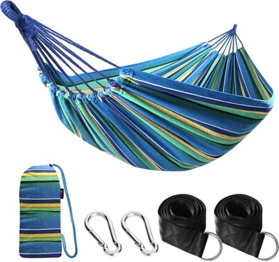Outdoor Katoenen Hangmat 210 x 150 cm – Draagvermogen 200 kg – Inclusief Draagtas – Comfortabele Tweepersoons Hangmat voor Tuin, Patio, Balkon & Camping