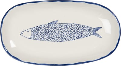 Clayre & Eef Serveerschaal 30x16x3 cm Beige Blauw Keramiek Vis